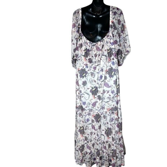 Torrid women’s 6x off shoulder puff sleeve tiered maxi dress floral mesh boho - Picture 6 of 12